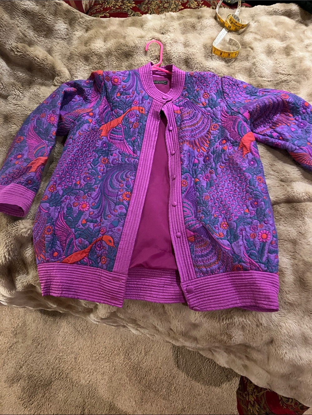 Vibrant Purple Quilted Floral-Print Puffer Jacket